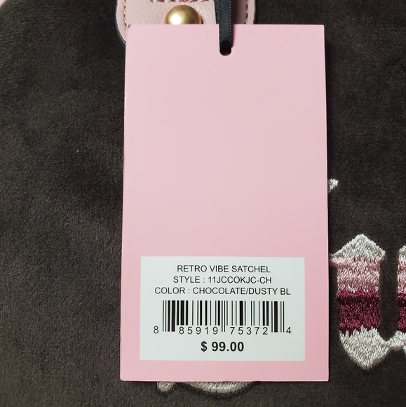 JUICY COUTURE chocolate/dusty blush retro vibe satchel crossbody bag - Picture 9 of 9